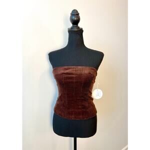 STAUD Woodgrain Top in Mahogany Medium Corduroy Strapless Zip Back Stretch